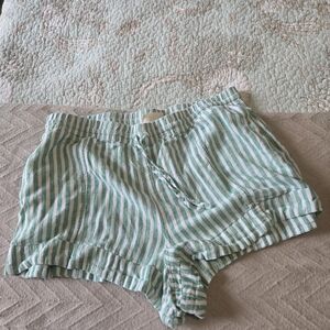 Universal Thread Linen Blend Green and White Striped Athletic Shorts